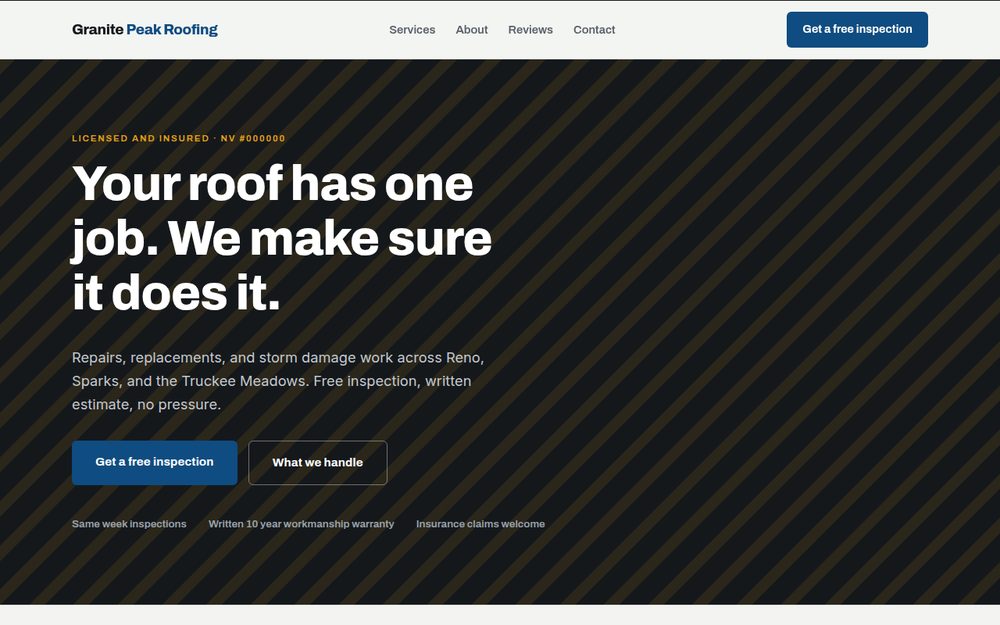 Ironworks template preview: a high contrast single page site for a roofing contractor